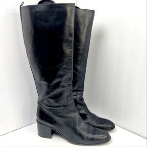 Enzo Angiolini Black Leather Riding Boots Chunky Heel Sz 10